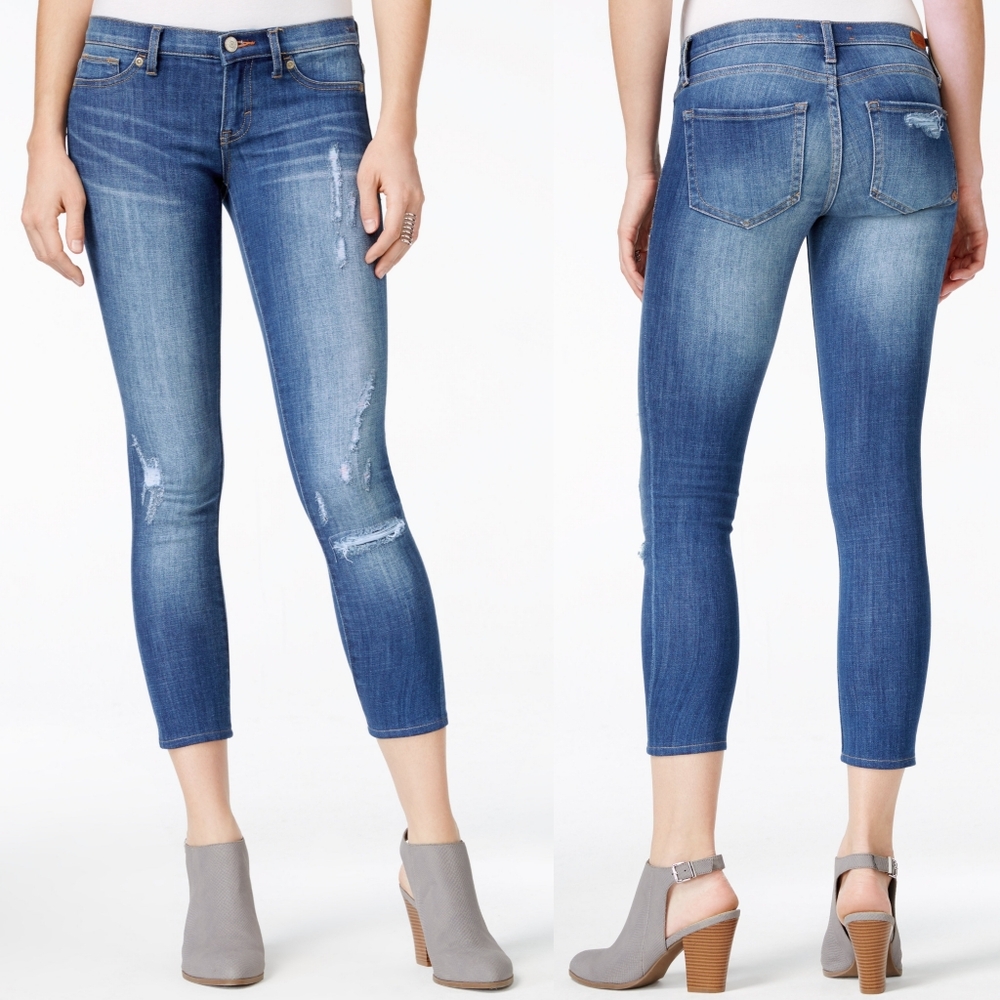 New! DITTOS Women's Cropped Ankle Skinny Blue Jeans Denim Distressed Mid-Rise